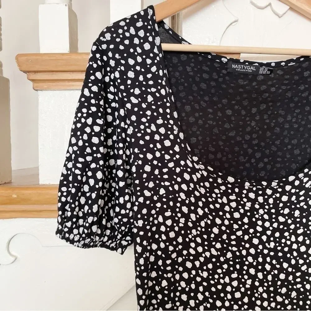Nasty Gal Black White Jersey Abstract Spot Short Sleeve Jumpsuit Size 10 - Picture 3 of 9